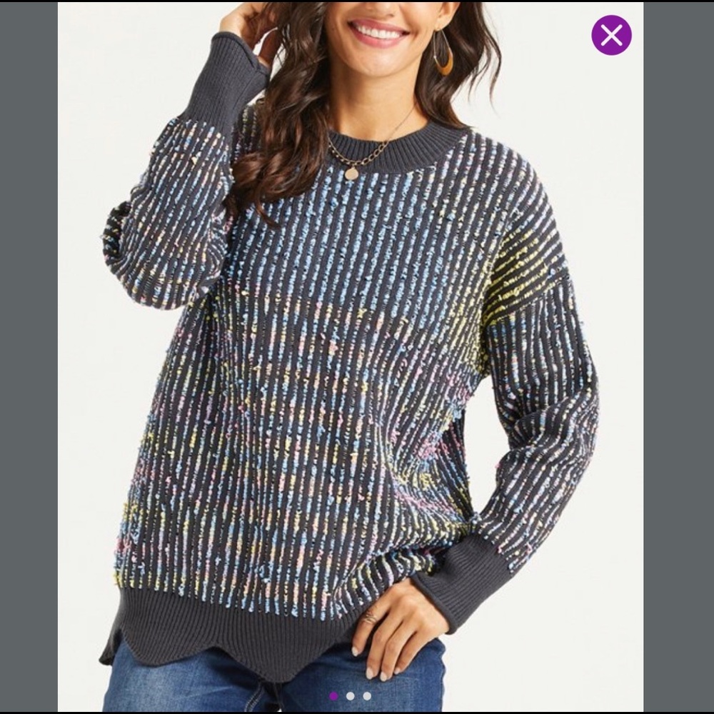 Unique Gray and Pastel Rainbow Cozy Sweater 🌈